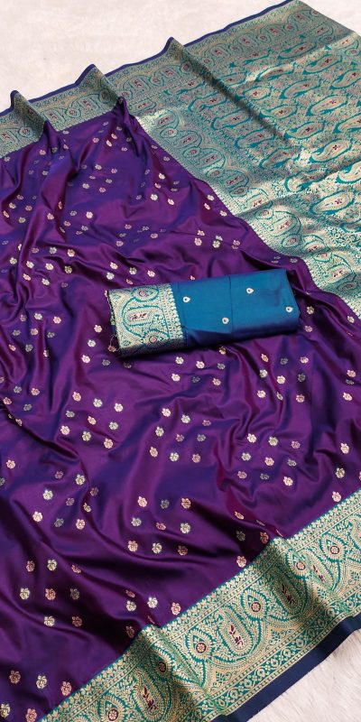 Purple Rich Banarasi Silk Zari Lace Work Saree