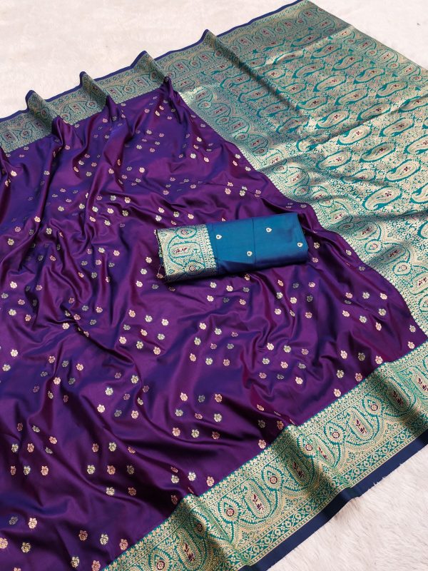 Purple Rich Banarasi Silk Zari Lace Work Saree