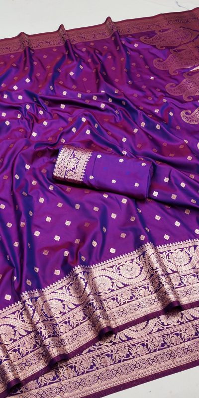 Purple Soft Banarasi Silk Zari Lace Work Saree
