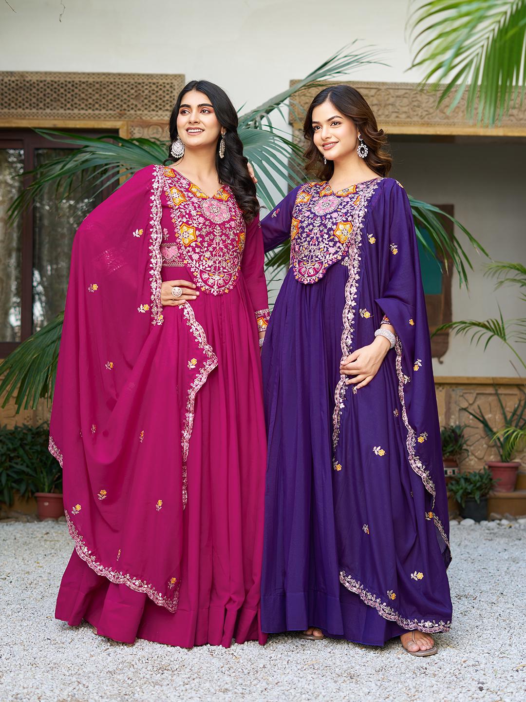 Ram 105 Purple Star Georgette Gown with Embroidery Work & Thread Embroidery. Get it for ₹2049. Delivery 4-6 Working Days. Shop now. | Jump Suits, Salwar suit, Designer Suits, Casual Suits, Creative suits, Palazzo Suits, Party Wear Suits, Patiala Suits, Straight Suits