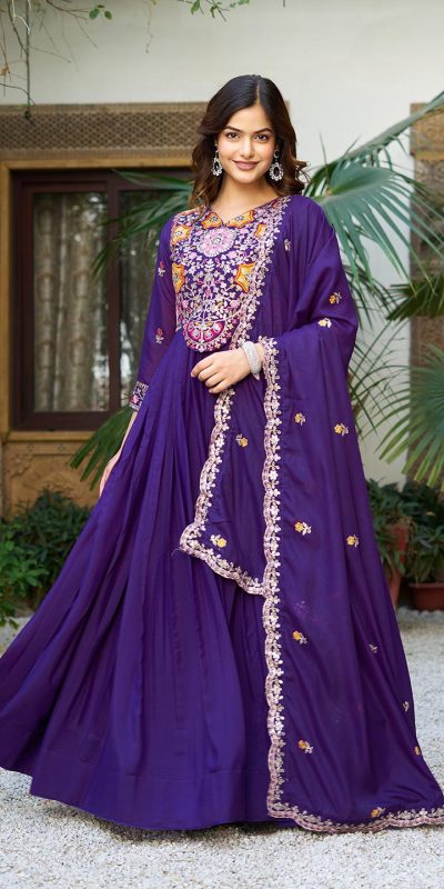 Ram 105 Purple Star Georgette Gown with Embroidery Work & Thread Embroidery. Get it for ₹2049. Delivery 4-6 Working Days. Shop now. | Jump Suits, Salwar suit, Designer Suits, Casual Suits, Creative suits, Palazzo Suits, Party Wear Suits, Patiala Suits, Straight Suits