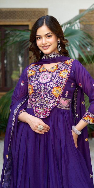 Ram 105 Purple Star Georgette Gown with Embroidery Work & Thread Embroidery. Get it for ₹2049. Delivery 4-6 Working Days. Shop now. | Jump Suits, Salwar suit, Designer Suits, Casual Suits, Creative suits, Palazzo Suits, Party Wear Suits, Patiala Suits, Straight Suits