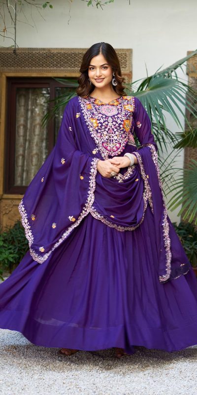 Ram 105 Purple Star Georgette Gown with Embroidery Work & Thread Embroidery. Get it for ₹2049. Delivery 4-6 Working Days. Shop now. | Jump Suits, Salwar suit, Designer Suits, Casual Suits, Creative suits, Palazzo Suits, Party Wear Suits, Patiala Suits, Straight Suits