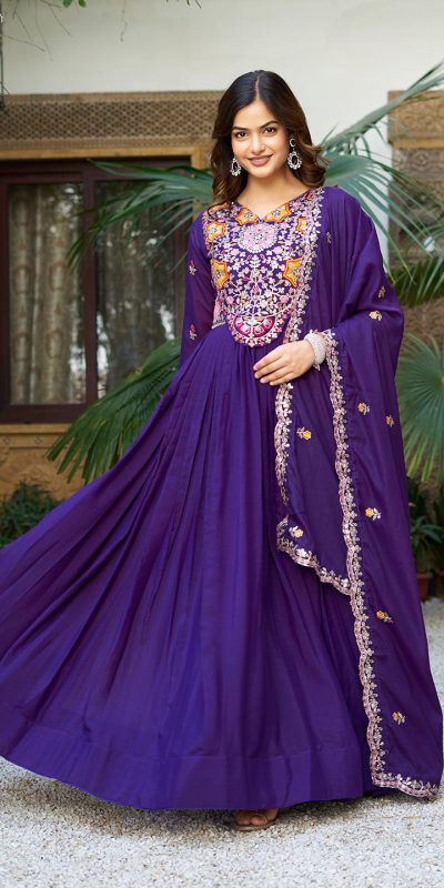 Ram 105 Purple Star Georgette Gown with Embroidery Work & Thread Embroidery. Get it for ₹2049. Delivery 4-6 Working Days. Shop now. | Jump Suits, Salwar suit, Designer Suits, Casual Suits, Creative suits, Palazzo Suits, Party Wear Suits, Patiala Suits, Straight Suits