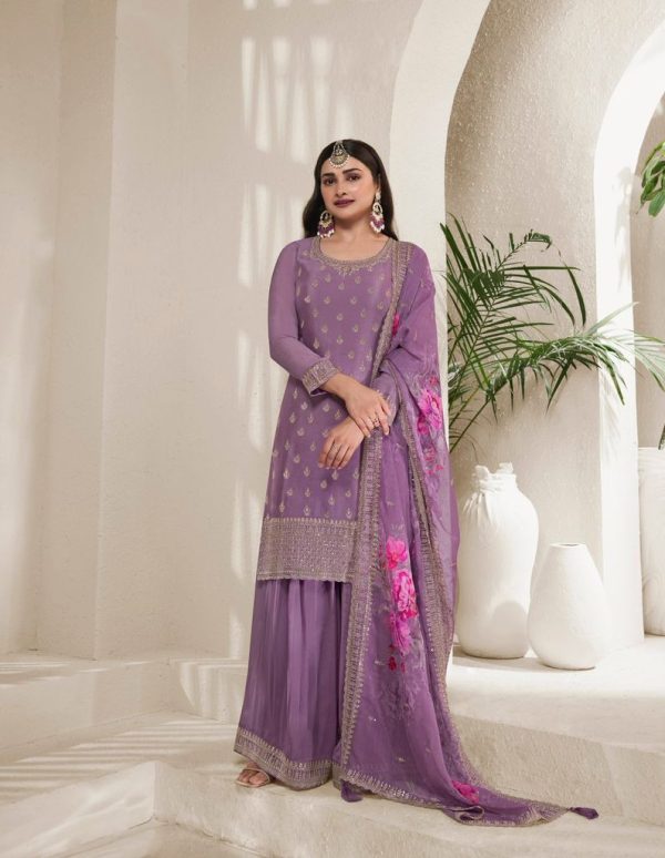 Purple Viscose Chinon Embroidery Work Salwar Suit