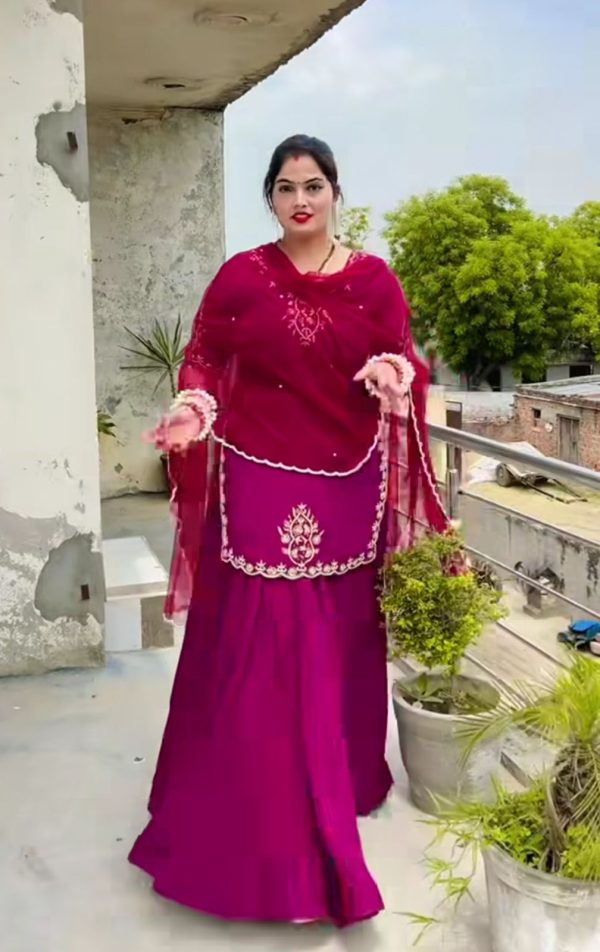 Rani Pink Natural Crep Silk Sequence Lehenga Choli