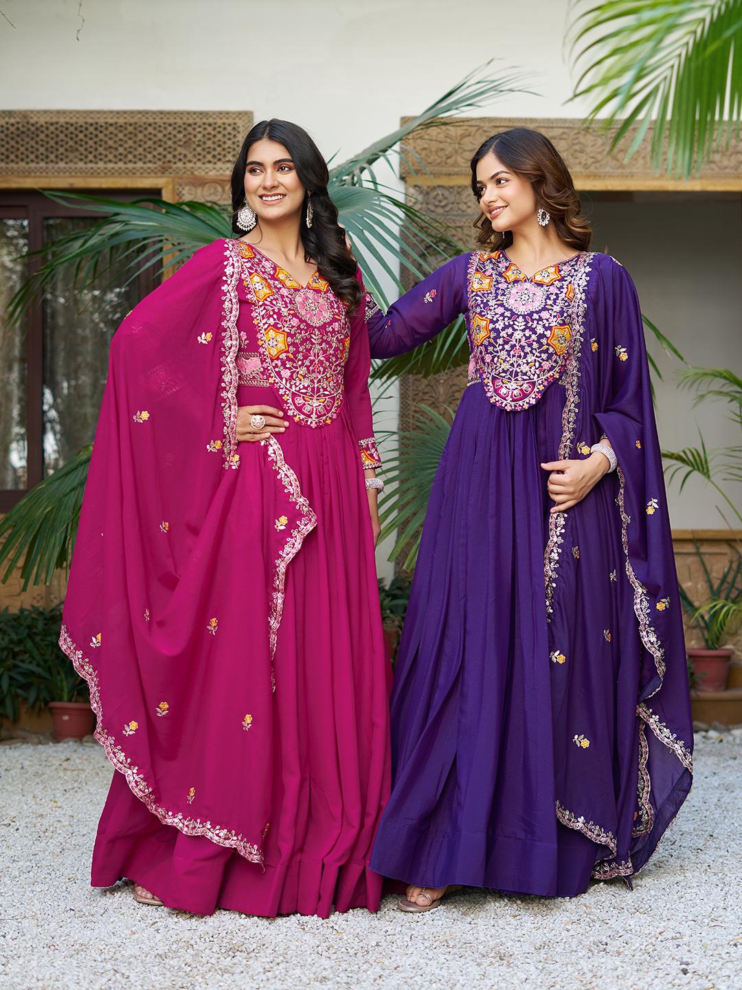 Ram 105 Rani Pink Star Georgette Gown with Embroidery Work & Thread Embroidery. Get it for ₹2049. Delivery 4-6 Working Days. Shop now. | Jump Suits, Salwar suit, Designer Suits, Casual Suits, Creative suits, Palazzo Suits, Party Wear Suits, Patiala Suits, Straight Suits