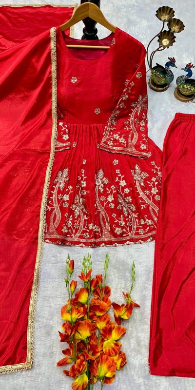 VLM 300 Red Chinon Silk with Lace Work & Embroidery Work Salwar Suit . Affordable Price ₹1899. Delivery 4-6 Working Days. Shop now. | Jump Suits, Salwar suit, Designer Suits, Casual Suits, Creative suits, Palazzo Suits, Party Wear Suits, Patiala Suits, Straight Suits
