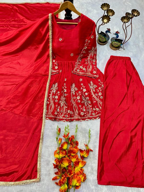 VLM 300 Red Chinon Silk with Lace Work & Embroidery Work Salwar Suit . Affordable Price ₹1899. Delivery 4-6 Working Days. Shop now. | Jump Suits, Salwar suit, Designer Suits, Casual Suits, Creative suits, Palazzo Suits, Party Wear Suits, Patiala Suits, Straight Suits
