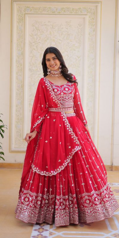 Ram 085 Red Color Fox Georgette Lehenga Choli with Embroidery Work. Grab it for ₹3049. Delivery 4-6 Working Days. Shop now. | Lehenga, Bollywood Lehenga, Creative Lehenga, Designer Lehenga, Embroidered Lehenga, Party Wear Lehenga