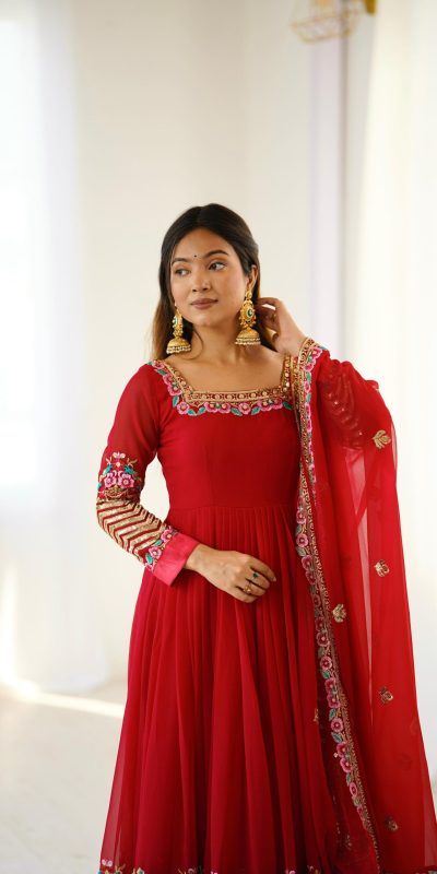ZF 5010 Red Georgette Gown Perfect for Wedding, Party, Pooja, Ethnic Day, Karwa Chauth – . Best Price ₹2049. Delivery 4-6 Working Days. Shop now. | Jump Suits, Salwar suit, Designer Suits, Casual Suits, Creative suits, Palazzo Suits, Party Wear Suits, Patiala Suits, Straight Suits