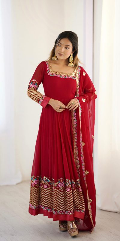ZF 5010 Red Georgette Gown Perfect for Wedding, Party, Pooja, Ethnic Day, Karwa Chauth – . Best Price ₹2049. Delivery 4-6 Working Days. Shop now. | Jump Suits, Salwar suit, Designer Suits, Casual Suits, Creative suits, Palazzo Suits, Party Wear Suits, Patiala Suits, Straight Suits