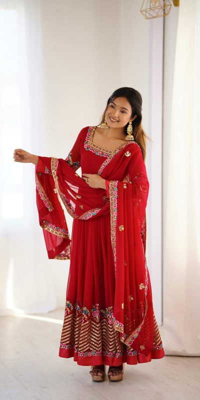 ZF 5010 Red Georgette Gown Perfect for Wedding, Party, Pooja, Ethnic Day, Karwa Chauth – . Best Price ₹2049. Delivery 4-6 Working Days. Shop now. | Jump Suits, Salwar suit, Designer Suits, Casual Suits, Creative suits, Palazzo Suits, Party Wear Suits, Patiala Suits, Straight Suits