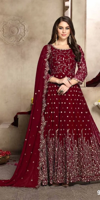  FC 94001 Red Color Georgette Multi Thread Zari Stich Anarkali Suit Wedding, Party, Festive events, etc. Expected Delivery  4-6 Working Days @2399/- | Anarkali Suits, Bollywood Anarkali, Creative-Anarkali, Designer Anarkali, Embroidered Anarkali, Party Wear Anarkali