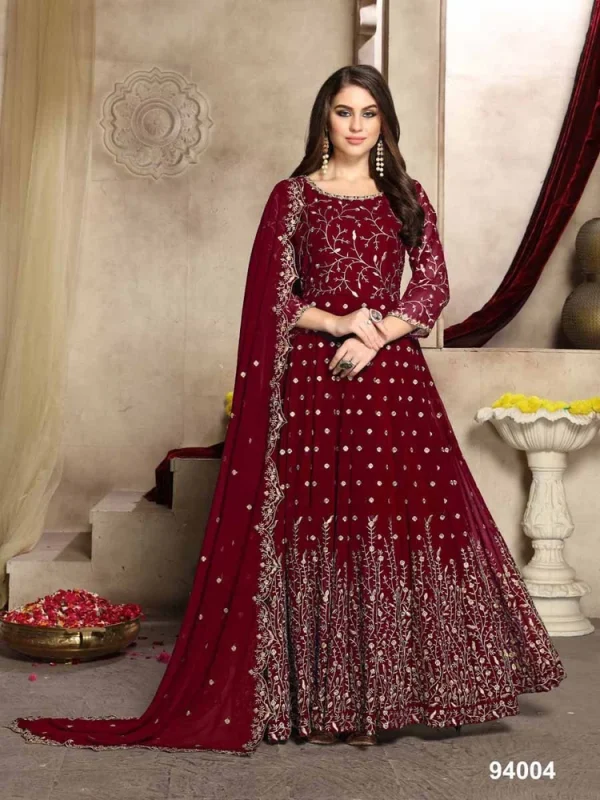  FC 94001 Red Color Georgette Multi Thread Zari Stich Anarkali Suit Wedding, Party, Festive events, etc. Expected Delivery  4-6 Working Days @2399/- | Anarkali Suits, Bollywood Anarkali, Creative-Anarkali, Designer Anarkali, Embroidered Anarkali, Party Wear Anarkali
