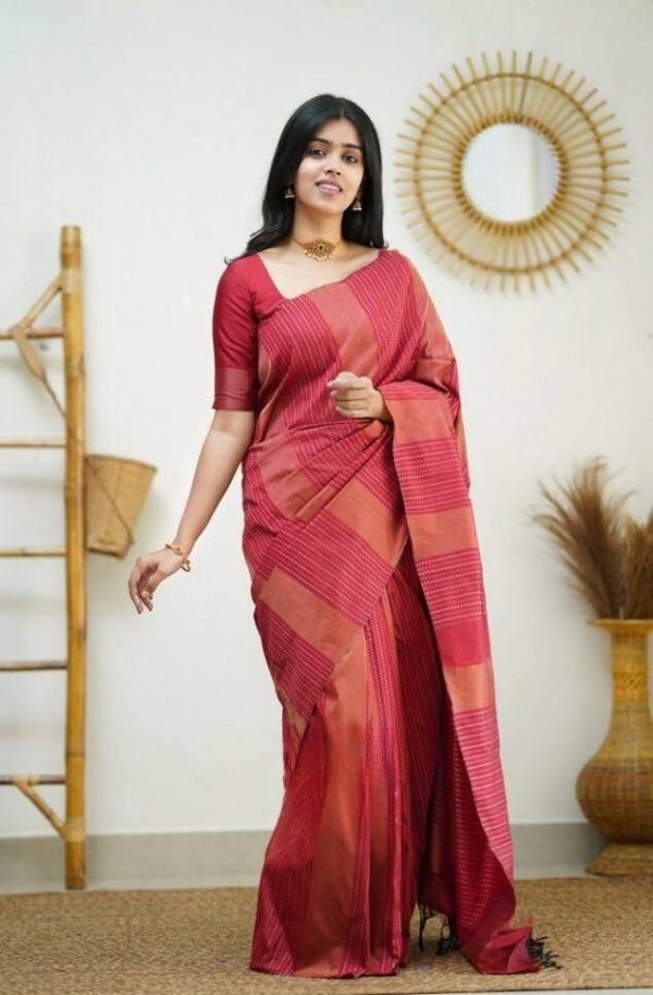 Red Soft Lichi Silk Rich Pallu Work Border Saree