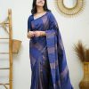 Royal Blue Soft Lichi Silk Rich Pallu Work Border Saree