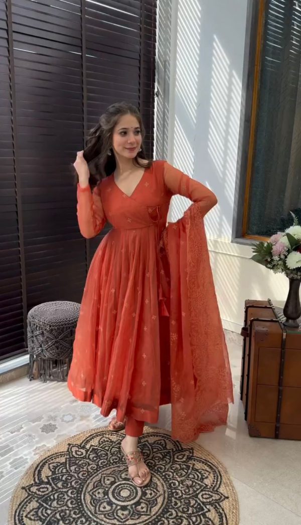 Rust Georgette Embroidery Work Salwar Suit