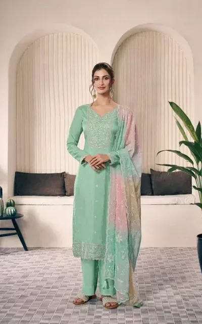 FC 73591 Sea Green Vichitra Salwar Suit with Digital Print & Embroidery Work. Available at ₹2599 only. Delivery 4-6 Working Days. Shop now. | Jump Suits, Salwar suit, Designer Suits, Casual Suits, Creative suits, Palazzo Suits, Party Wear Suits, Patiala Suits, Straight Suits