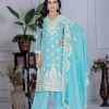 Sky Blue Faux Georgette With Embroider Salwar Suit