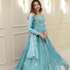 Sky Blue Georgette Embroidery Work Gown
