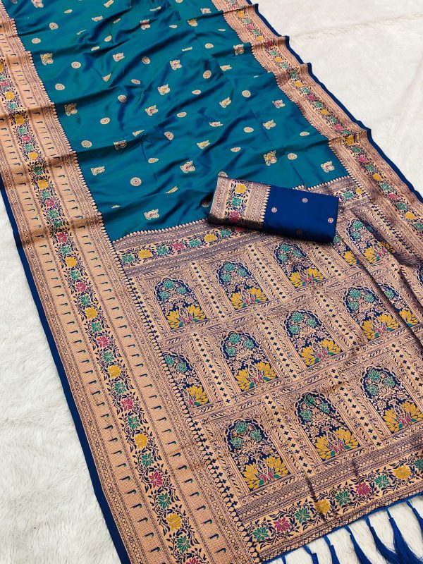 Teal Banarasi Silk Zari Work Saree