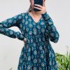 Teal Cotton With Printed Kurti