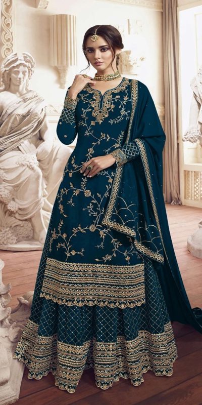 Teal Georgette Embroidery Work Salwar Suit