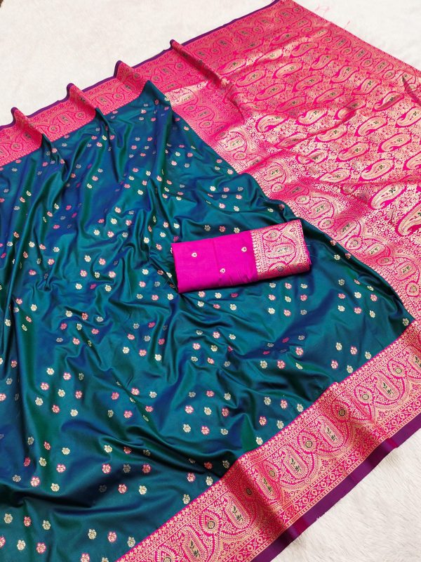 Teal Rich Banarasi Silk Zari Lace Work Saree