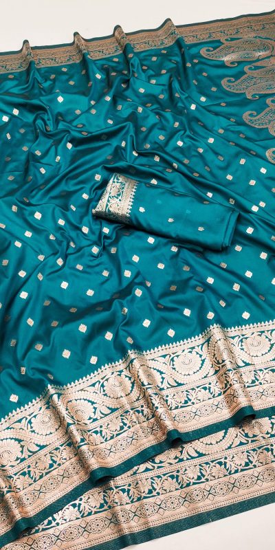 Teal Soft Banarasi Silk Zari Lace Work Saree