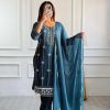 Teal Star Georgette Lace Work Salwar Suit