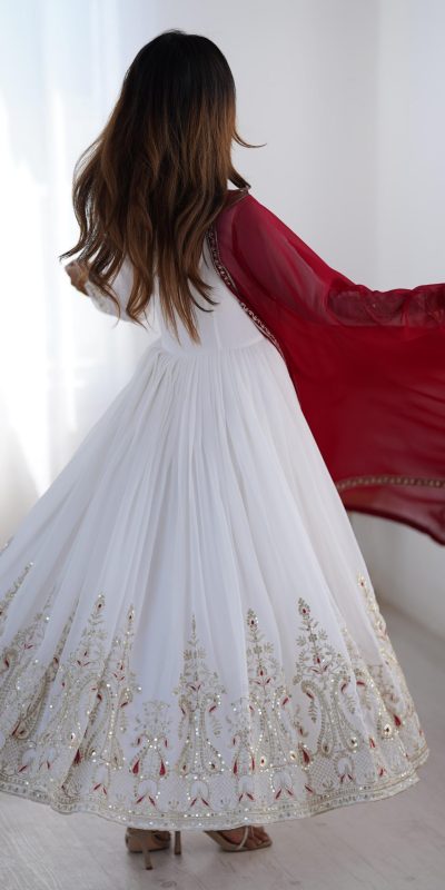 ZF 5008 White Georgette Gown with Embroidery Work. Wedding, Party, Festive, Events, Special Price ₹2049. Delivery 4-6 Working Days. Shop now. | Jump Suits, Salwar suit, Designer Suits, Casual Suits, Creative suits, Palazzo Suits, Party Wear Suits, Patiala Suits, Straight Suits