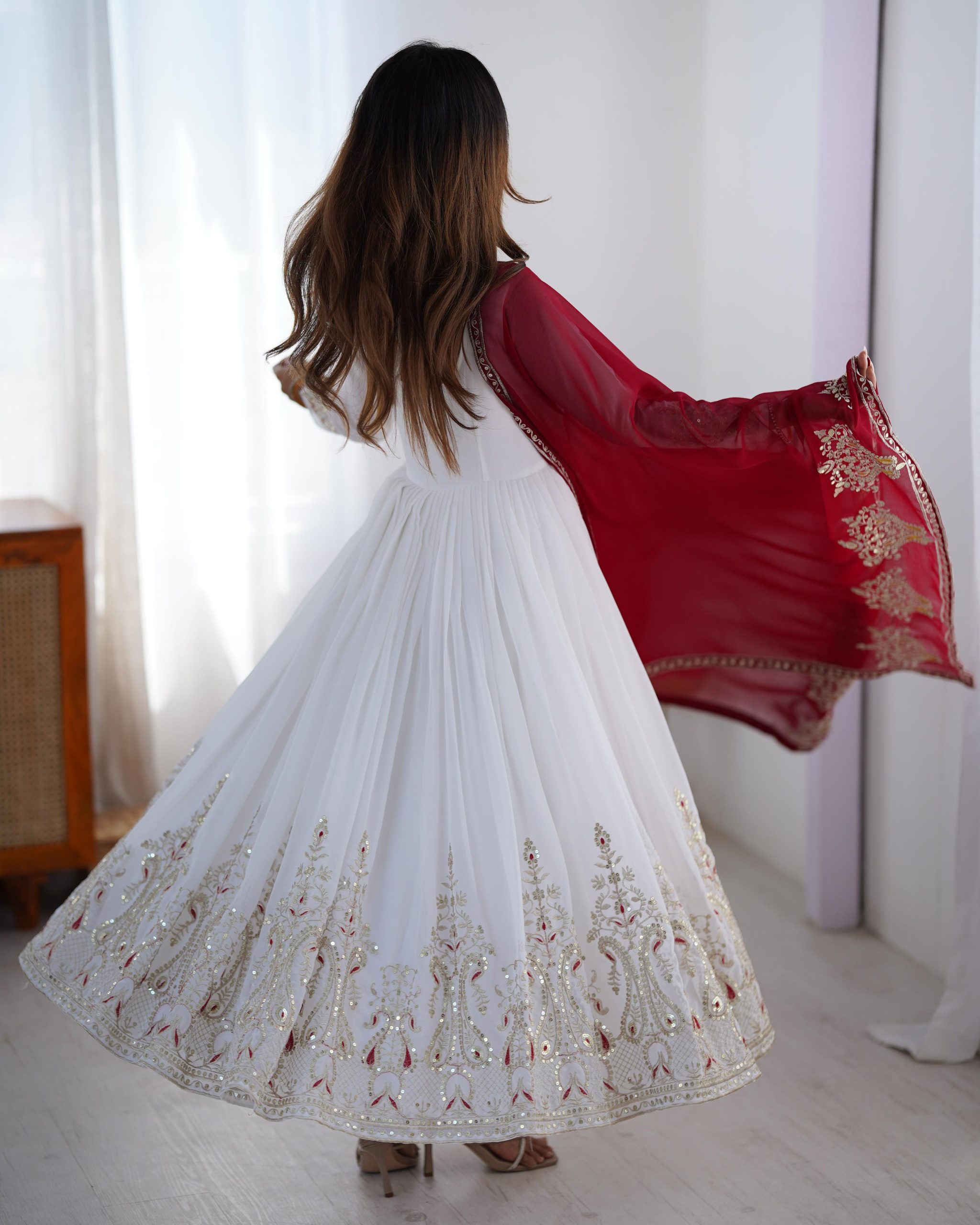 ZF 5008 White Georgette Gown with Embroidery Work. Wedding, Party, Festive, Events, Special Price ₹2049. Delivery 4-6 Working Days. Shop now. | Jump Suits, Salwar suit, Designer Suits, Casual Suits, Creative suits, Palazzo Suits, Party Wear Suits, Patiala Suits, Straight Suits