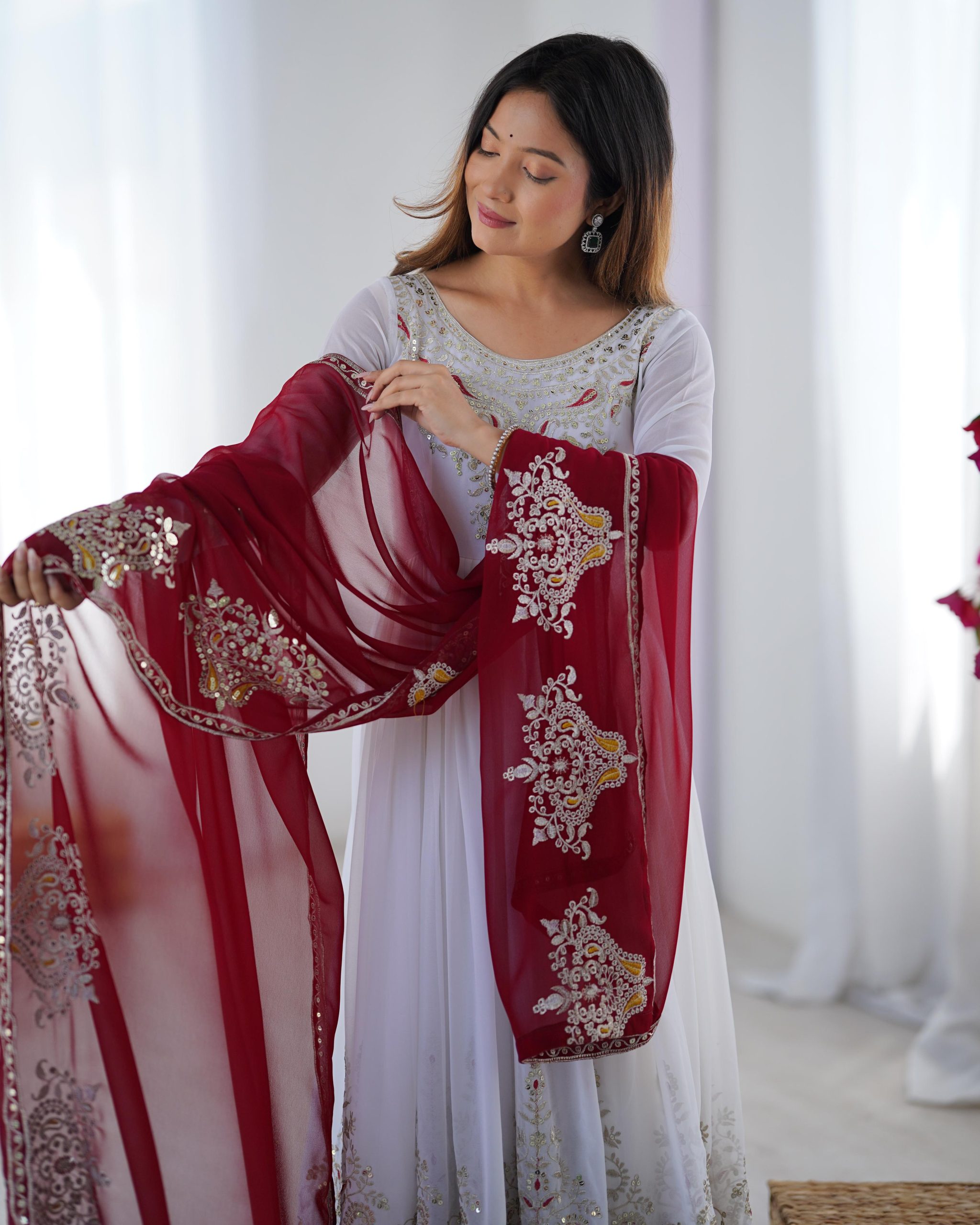 ZF 5008 White Georgette Gown with Embroidery Work. Wedding, Party, Festive, Events, Special Price ₹2049. Delivery 4-6 Working Days. Shop now. | Jump Suits, Salwar suit, Designer Suits, Casual Suits, Creative suits, Palazzo Suits, Party Wear Suits, Patiala Suits, Straight Suits