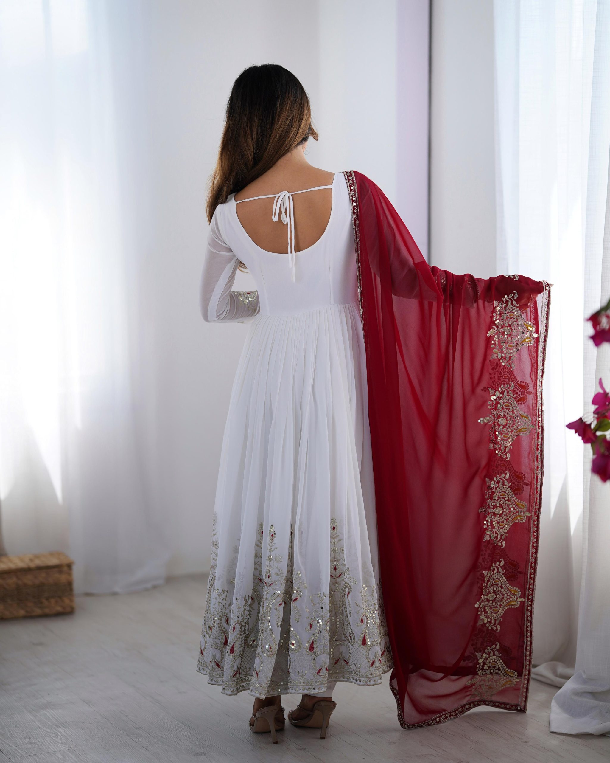 ZF 5008 White Georgette Gown with Embroidery Work. Wedding, Party, Festive, Events, Special Price ₹2049. Delivery 4-6 Working Days. Shop now. | Jump Suits, Salwar suit, Designer Suits, Casual Suits, Creative suits, Palazzo Suits, Party Wear Suits, Patiala Suits, Straight Suits