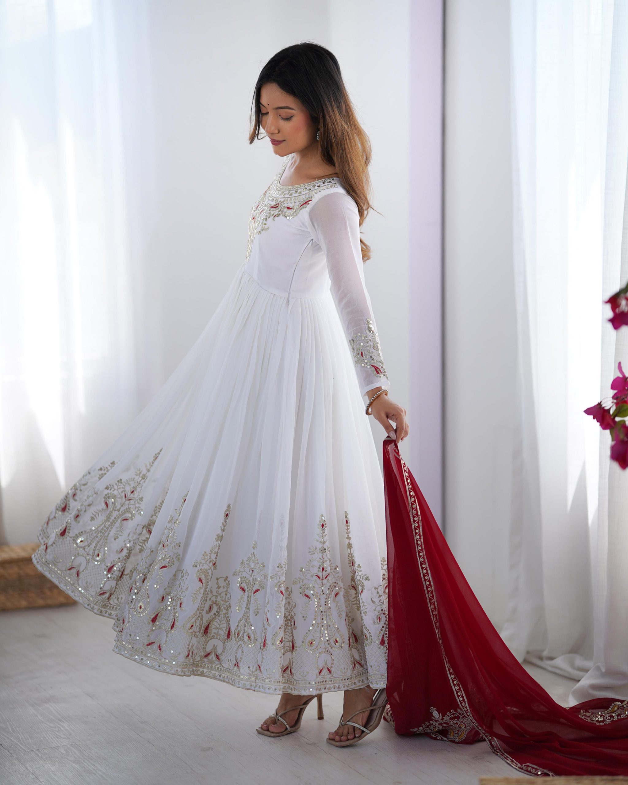 ZF 5008 White Georgette Gown with Embroidery Work. Wedding, Party, Festive, Events, Special Price ₹2049. Delivery 4-6 Working Days. Shop now. | Jump Suits, Salwar suit, Designer Suits, Casual Suits, Creative suits, Palazzo Suits, Party Wear Suits, Patiala Suits, Straight Suits