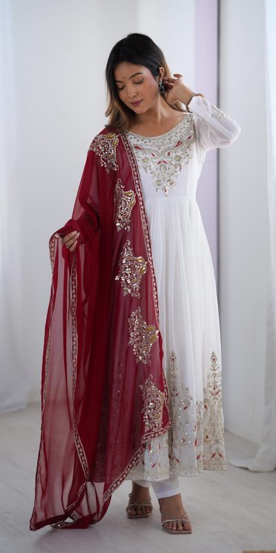 ZF 5008 White Georgette Gown with Embroidery Work. Wedding, Party, Festive, Events, Special Price ₹2049. Delivery 4-6 Working Days. Shop now. | Jump Suits, Salwar suit, Designer Suits, Casual Suits, Creative suits, Palazzo Suits, Party Wear Suits, Patiala Suits, Straight Suits