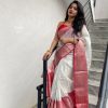 White Soft Lichi Silk Lace Work Lace Border Saree