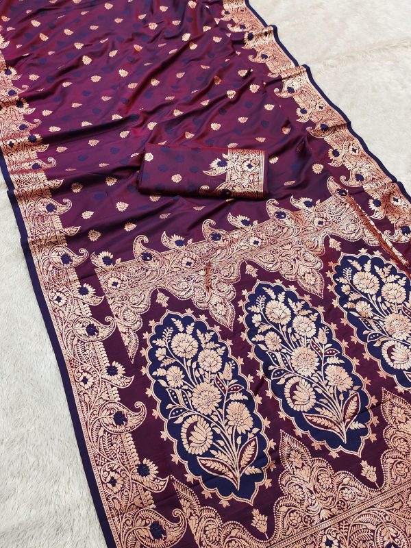 Wine Banarasi Lace Zari Work Saree