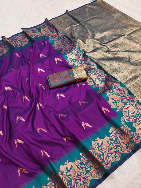 Wine Banarasi Silk Weaving Lace Zari Work Saree
