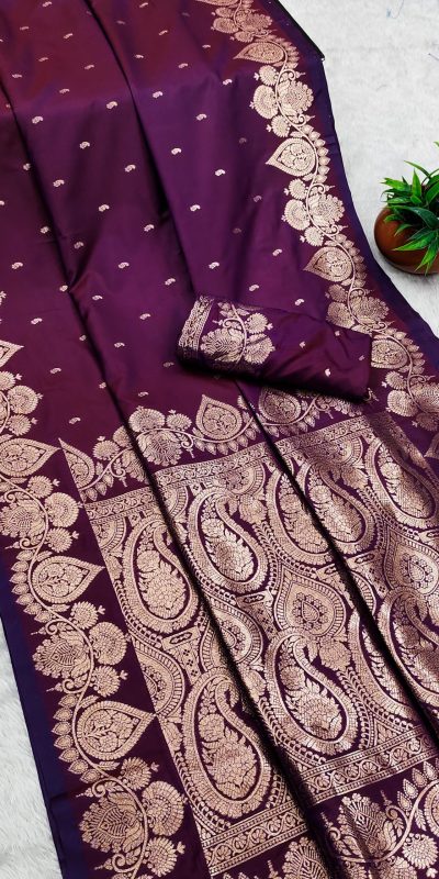 Wine Banarasi Silk Zari Work Saree