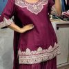 Wine Chinnon Silk Lace Embroidery Work Salwar Suit