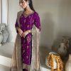 Wine Faux Georgette Sequence Moti Work Salwar Suit