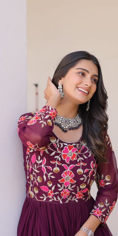 Ram 082 Wine Fox Georgette Gown Perfect for Wedding, Party, Sangeet, Durga Puja, Reception – . Grab it for ₹1849. Delivery 4-6 Working Days. Shop now. | Jump Suits, Salwar suit, Designer Suits, Casual Suits, Creative suits, Palazzo Suits, Party Wear Suits, Patiala Suits, Straight Suits