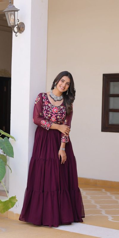 Ram 082 Wine Fox Georgette Gown Perfect for Wedding, Party, Sangeet, Durga Puja, Reception – . Grab it for ₹1849. Delivery 4-6 Working Days. Shop now. | Jump Suits, Salwar suit, Designer Suits, Casual Suits, Creative suits, Palazzo Suits, Party Wear Suits, Patiala Suits, Straight Suits