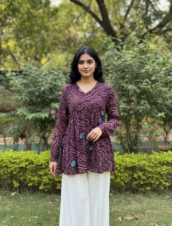 Wine Pure Georgette With Printed Kurti