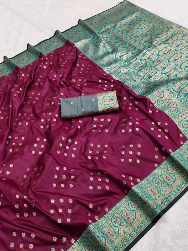 Wine Rich Banarasi Silk Zari Lace Work Saree