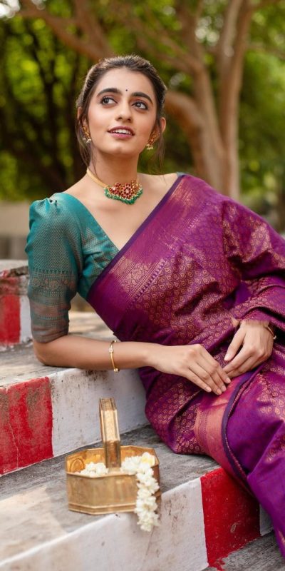 Wine Soft Lichi Silk Jacquard Work Border Saree