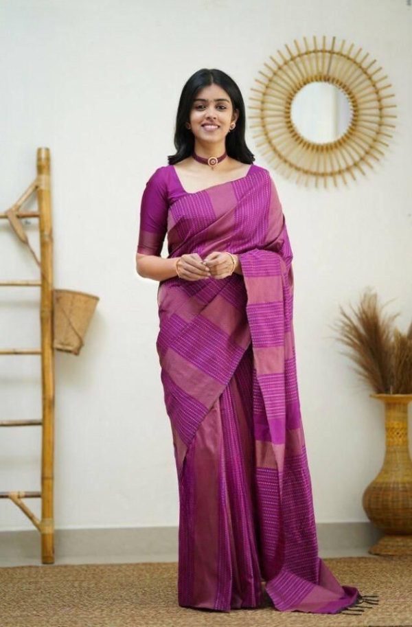 Wine Soft Lichi Silk Rich Pallu Work Border Saree
