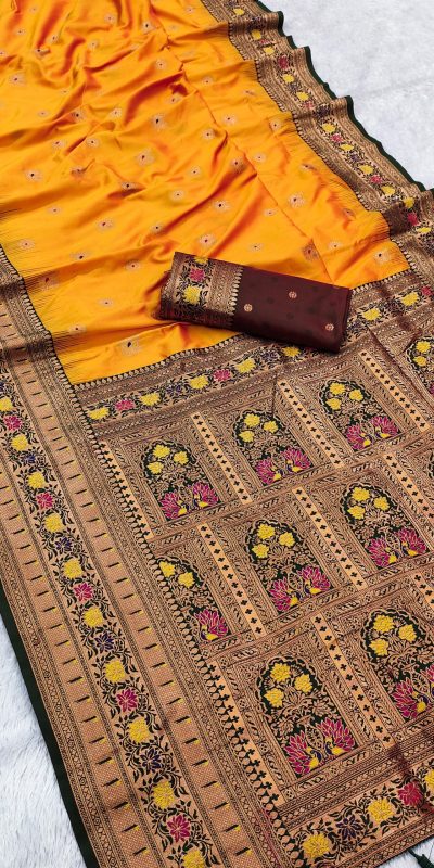 Yellow Banarasi Silk Zari Work Saree